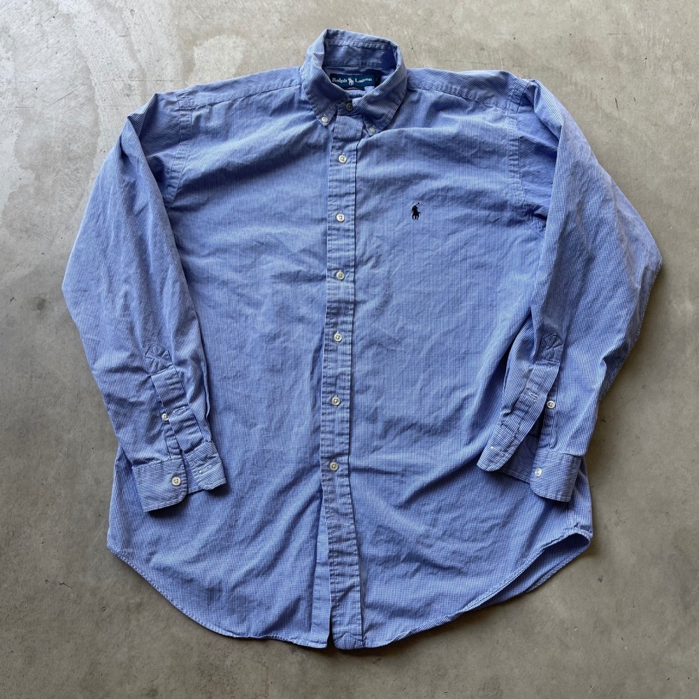 Ralph Lauren Blake Mens Blue Gingham Button Down Shirt Medium Long Sleeve Cotton